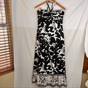 White House Black Market Maxi Dress Size 6 Silk Black White Floral Print Halter